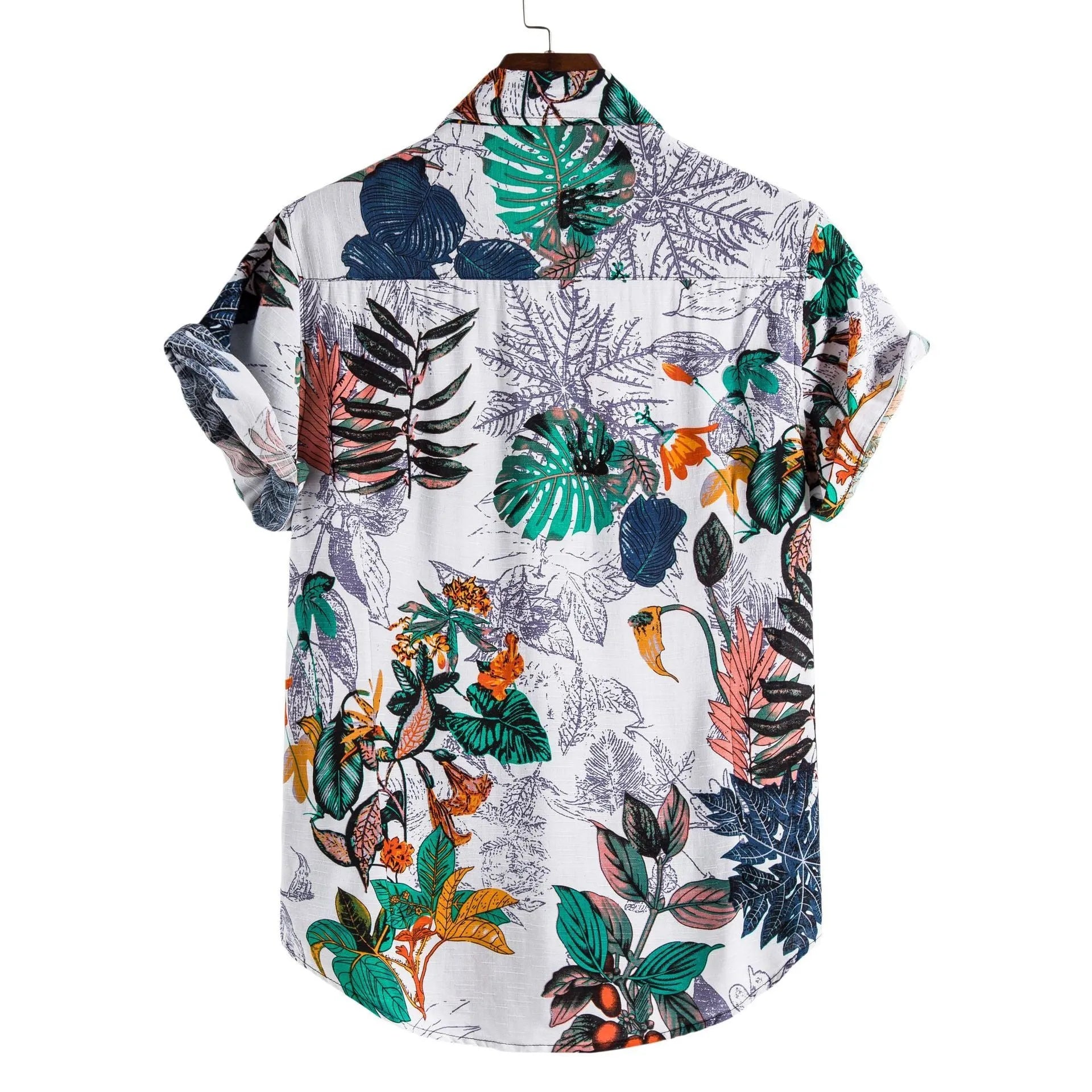 Plus size men's casual short-sleeved floral shirt in cotton with stand-up collar, flower colour