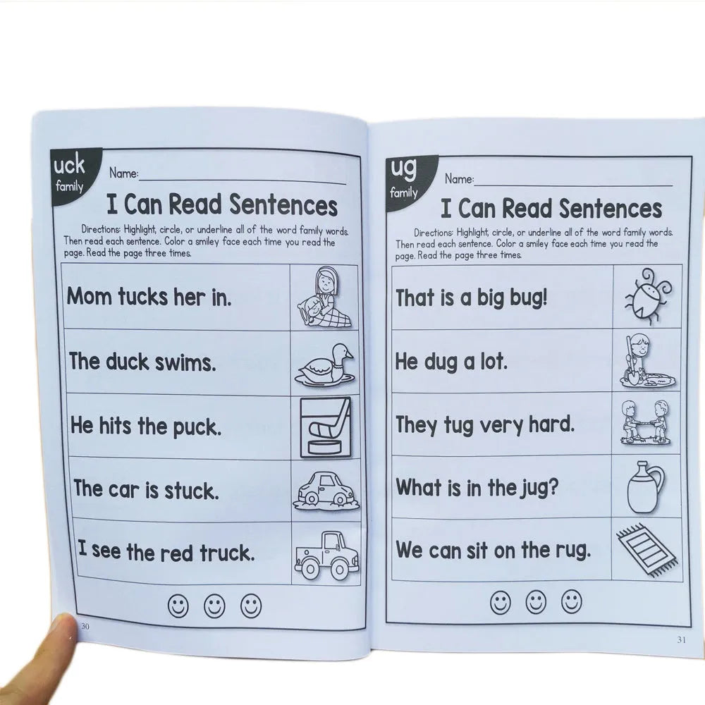 Children's phonics reading worksheet showing English language exercises for age 6+