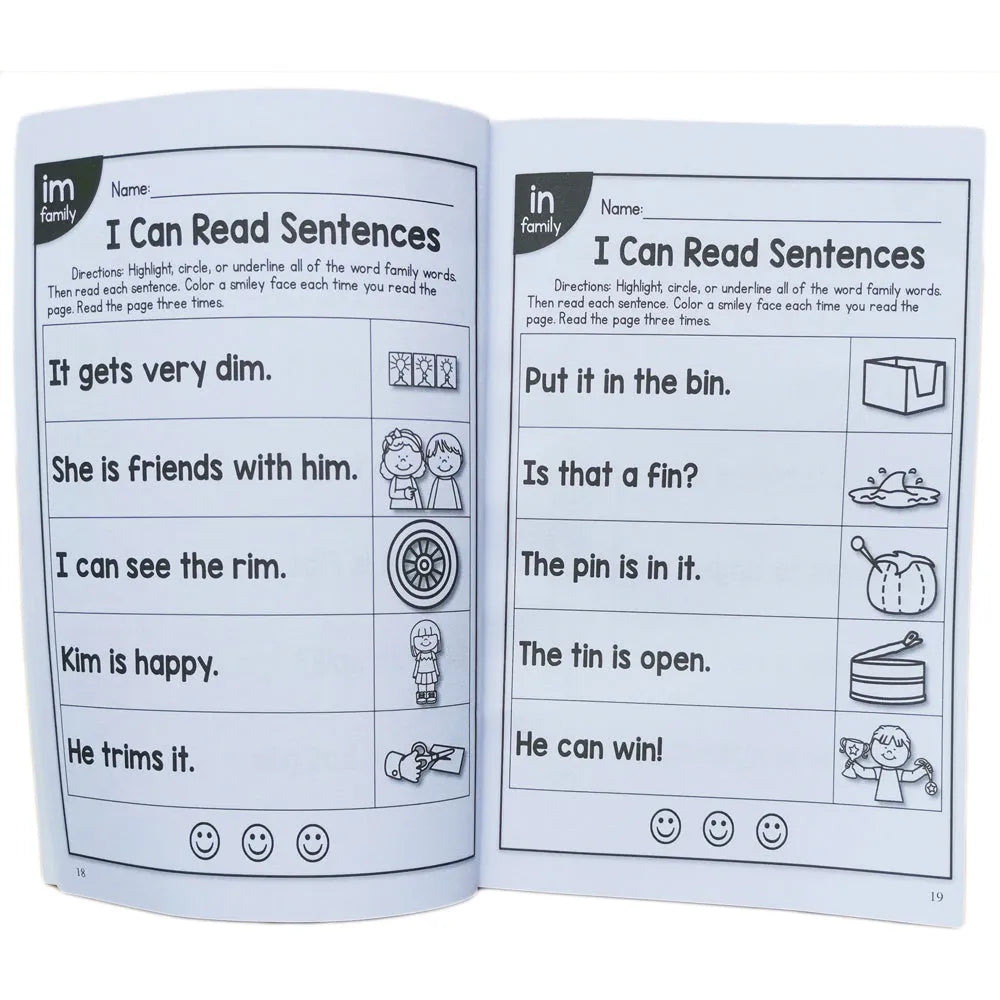Children's phonics reading worksheet showing English language exercises for age 6+