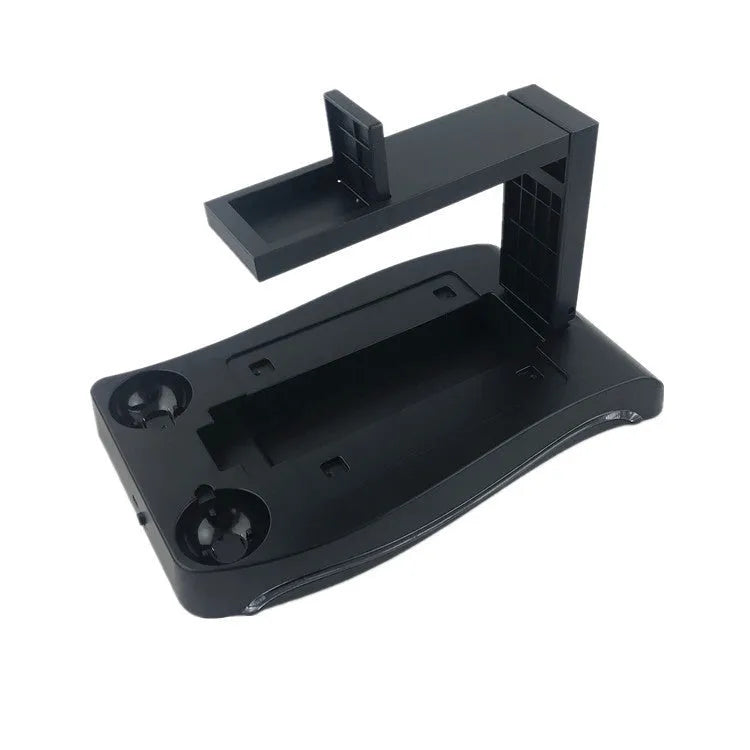 Black ABS plastic charging base dock for a PlayStation 4 VR game controller.