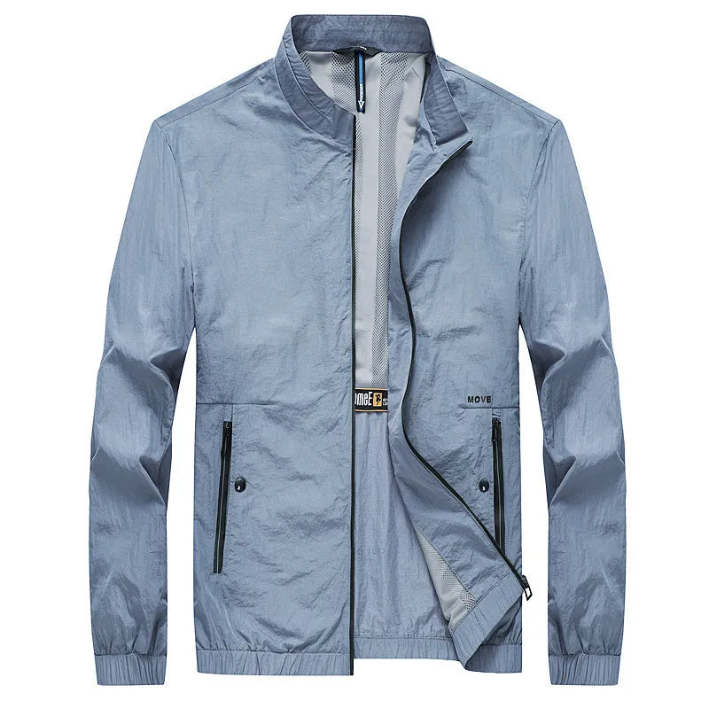 Kentino men's blue lightweight polyester summer shirt on a hanger, showing a fashionable city style cut.
