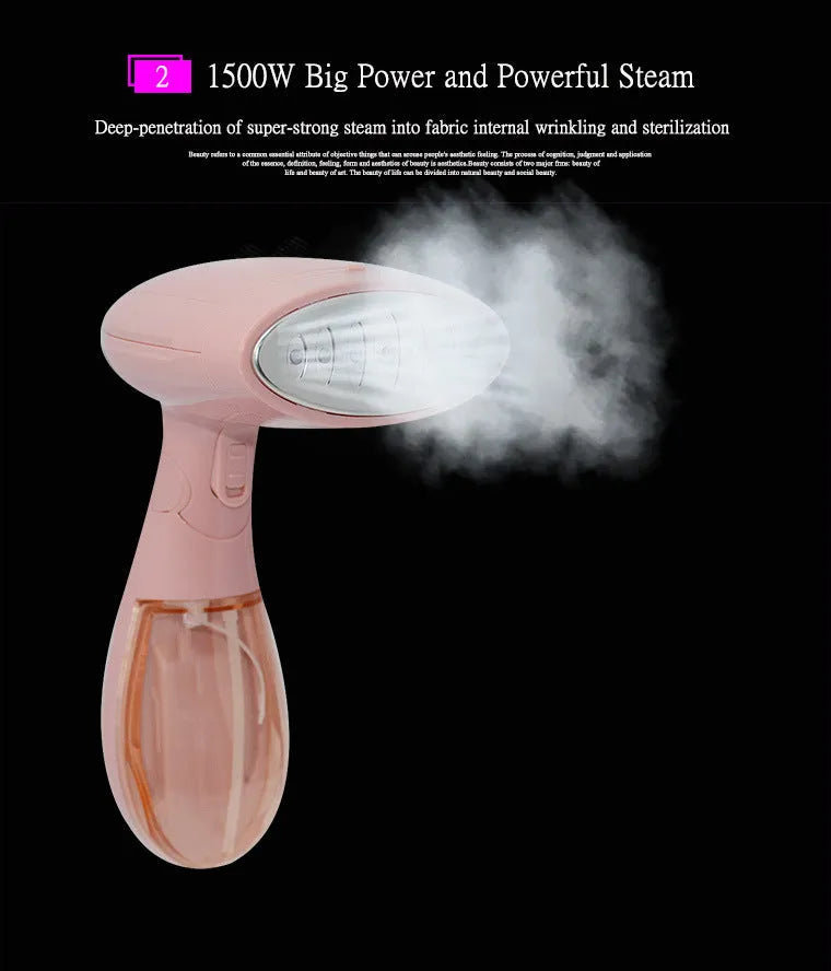 Sokany pink handheld steam ironing brush with 1500W power for clothes wrinkle removal