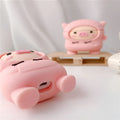 Pink pig cartoon silicone AirPods case with hook for AirPods 1 2 Pro models