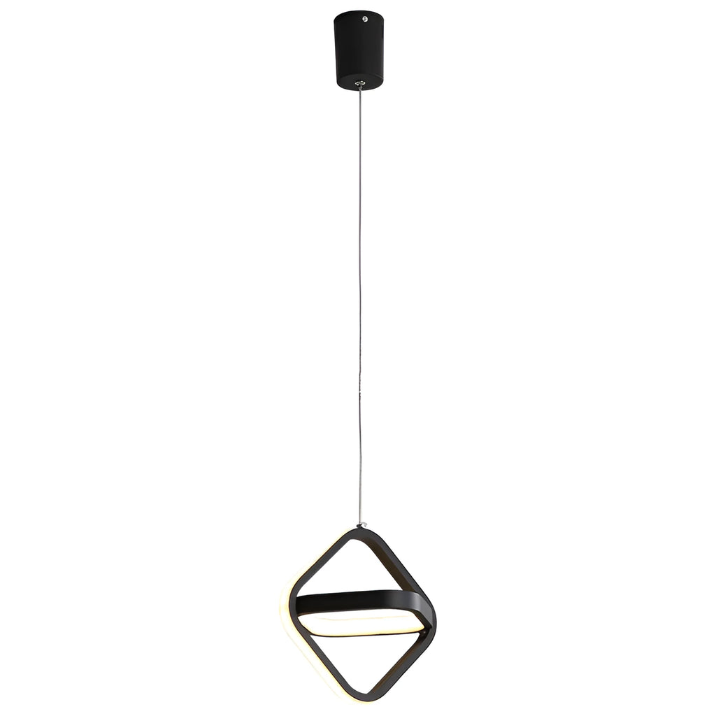 Modern geometric pendant bedside lamp with remote control in black or white with round, square or triangular shade