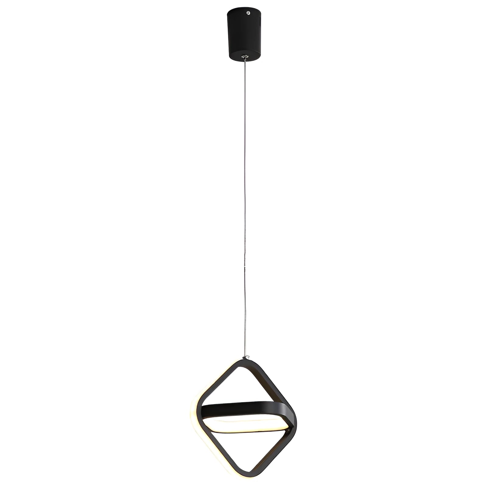 Modern geometric pendant bedside lamp with remote control in black or white with round, square or triangular shade