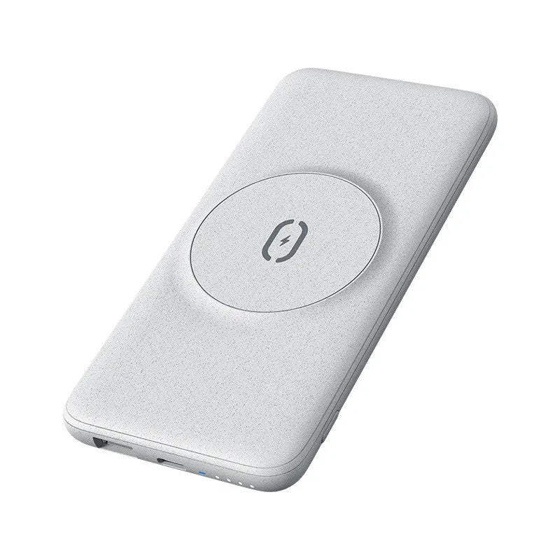 Mint green MagSafe-compatible magnetic wireless charging power bank with clip, showing dimensions.
