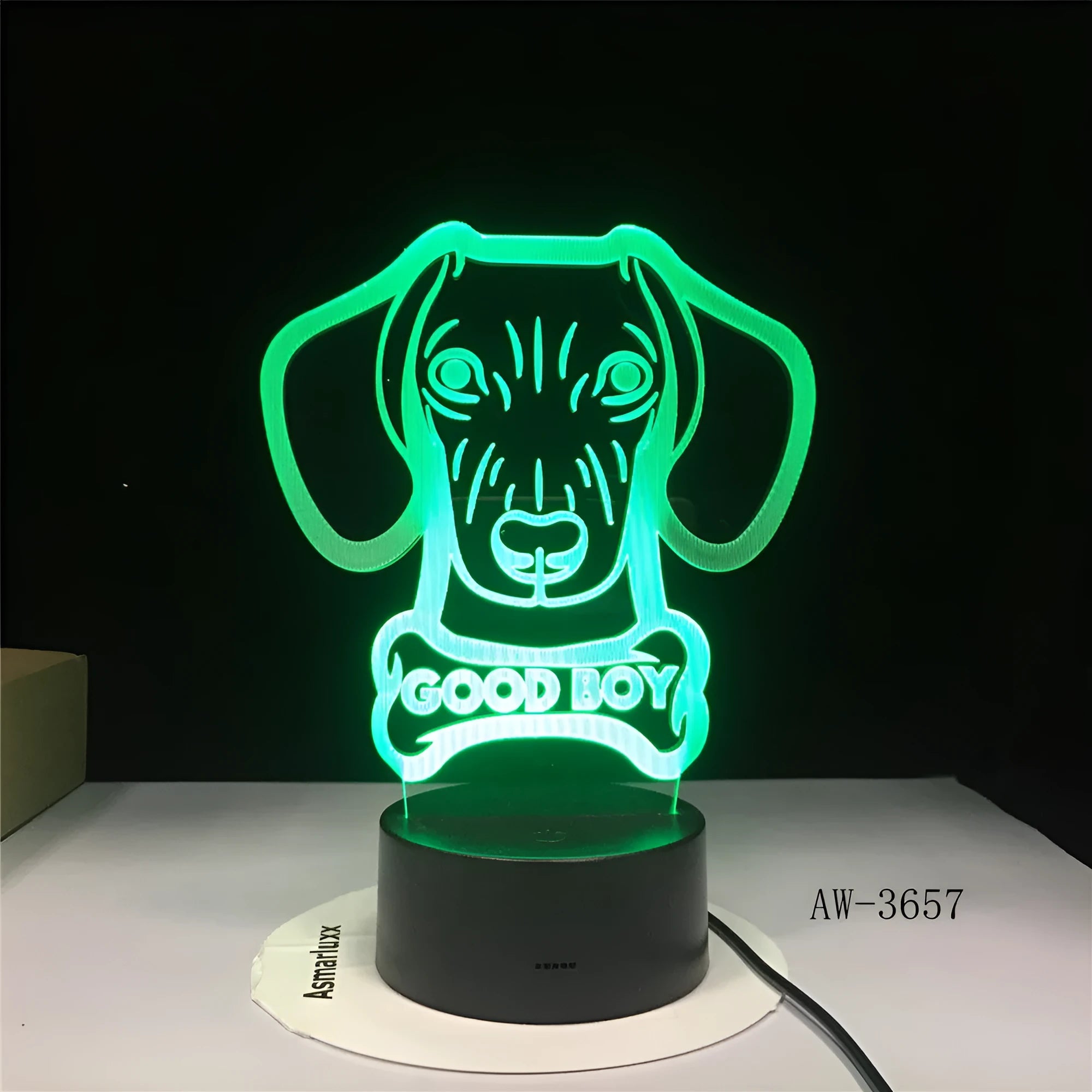 Remote control colour gradient LED table lamp with acrylic shade on a black ABS base.