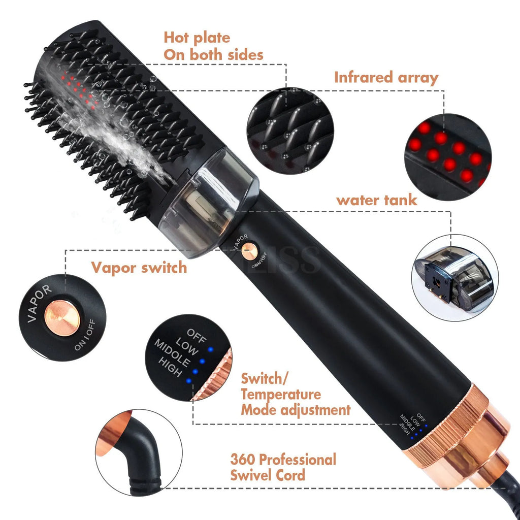 Black and pink wet dry anion infrared hot air comb with tourmaline ceramic barrel