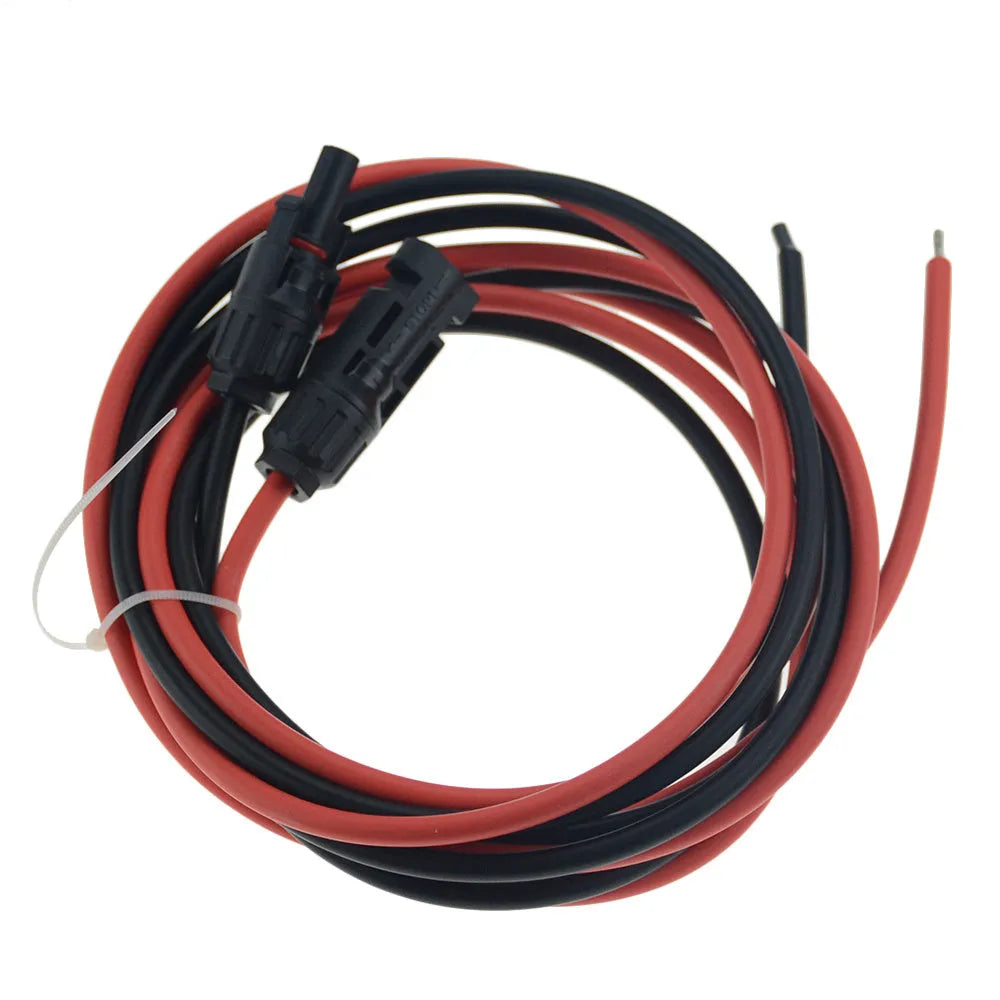 4 square mm single-core solar PV extension cable with black MC4 connectors on both ends.