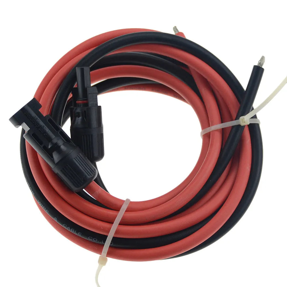 4 square mm single-core solar PV extension cable with black MC4 connectors on both ends.