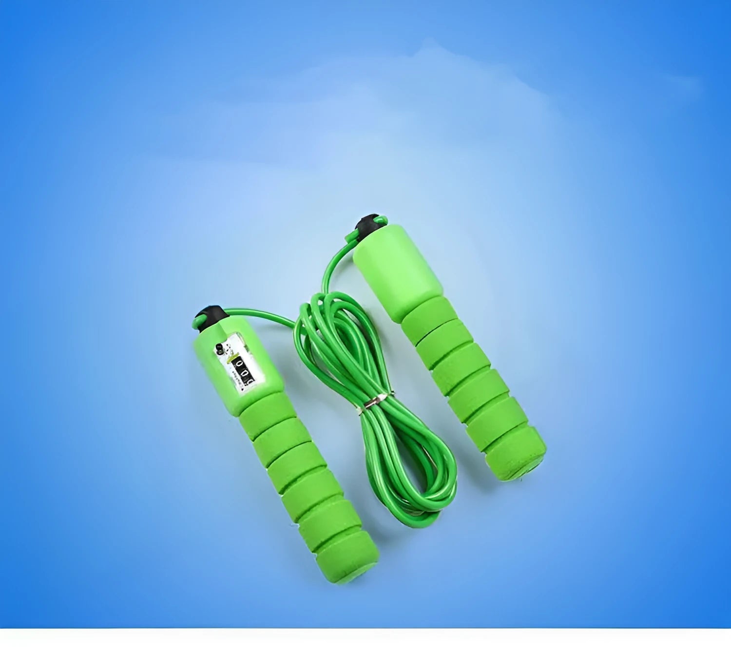 Adult skipping rope with counting display and blue sponge handles