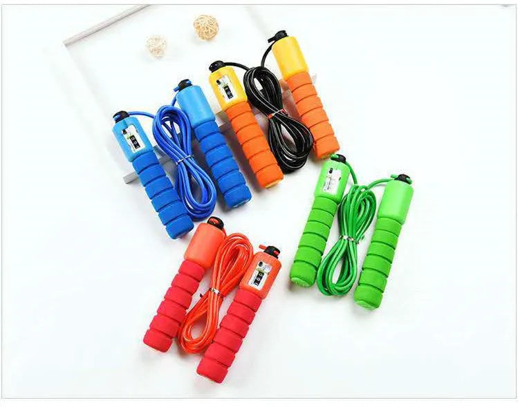Adult skipping rope with counting display and blue sponge handles