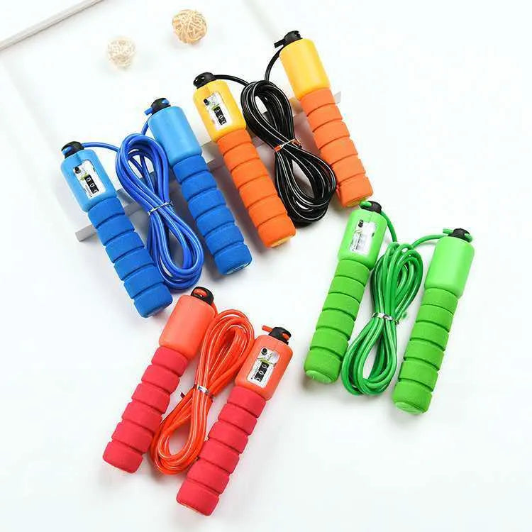 Adult skipping rope with counting display and blue sponge handles