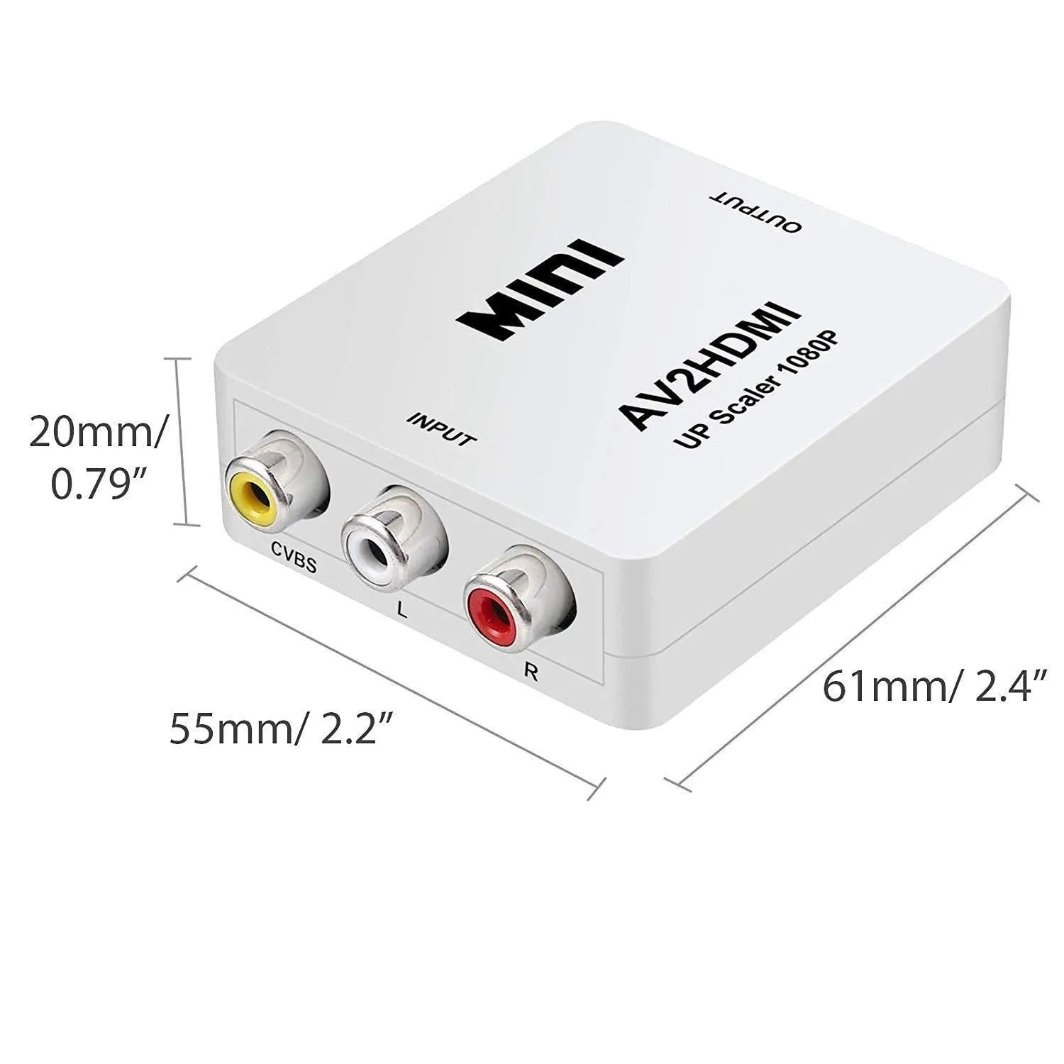 Compact black AV to HDMI converter with 0.5m cable for television connection