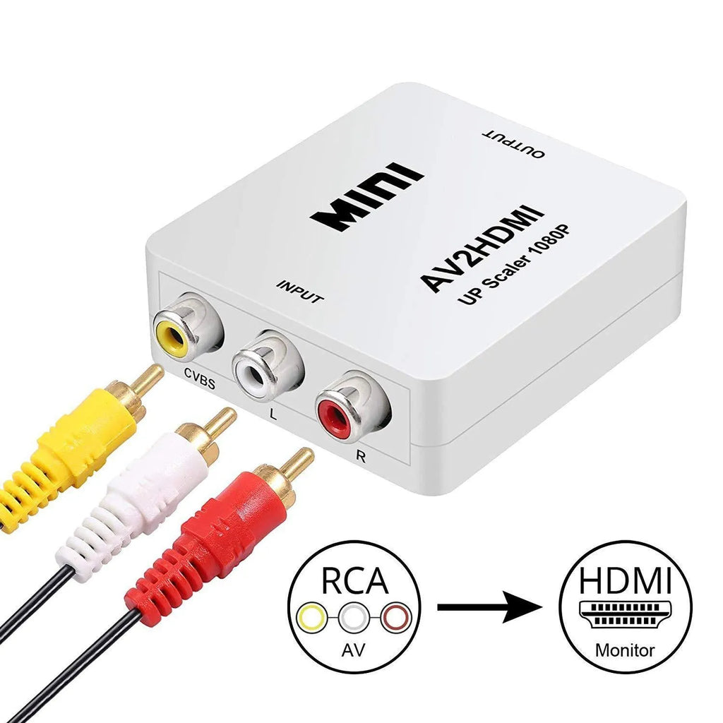 Compact black AV to HDMI converter with 0.5m cable for television connection