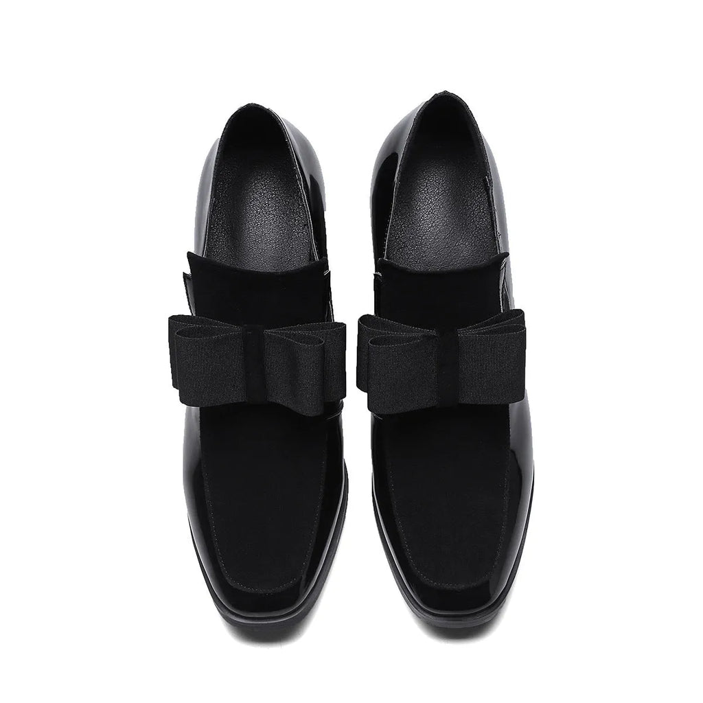 Large size women's patent leather high heels with thick block heel and square toe in black and red colours