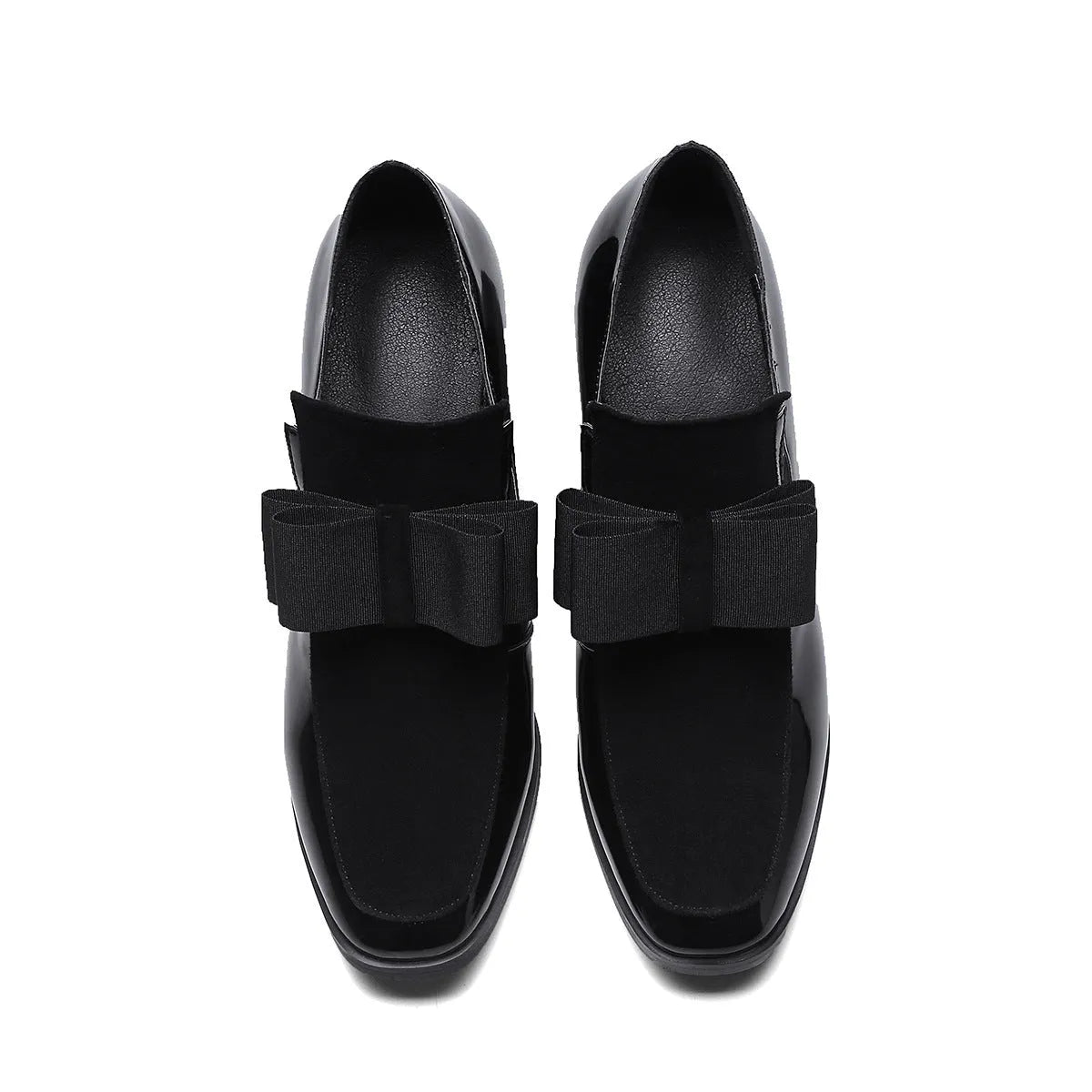Large size women's patent leather high heels with thick block heel and square toe in black and red colours