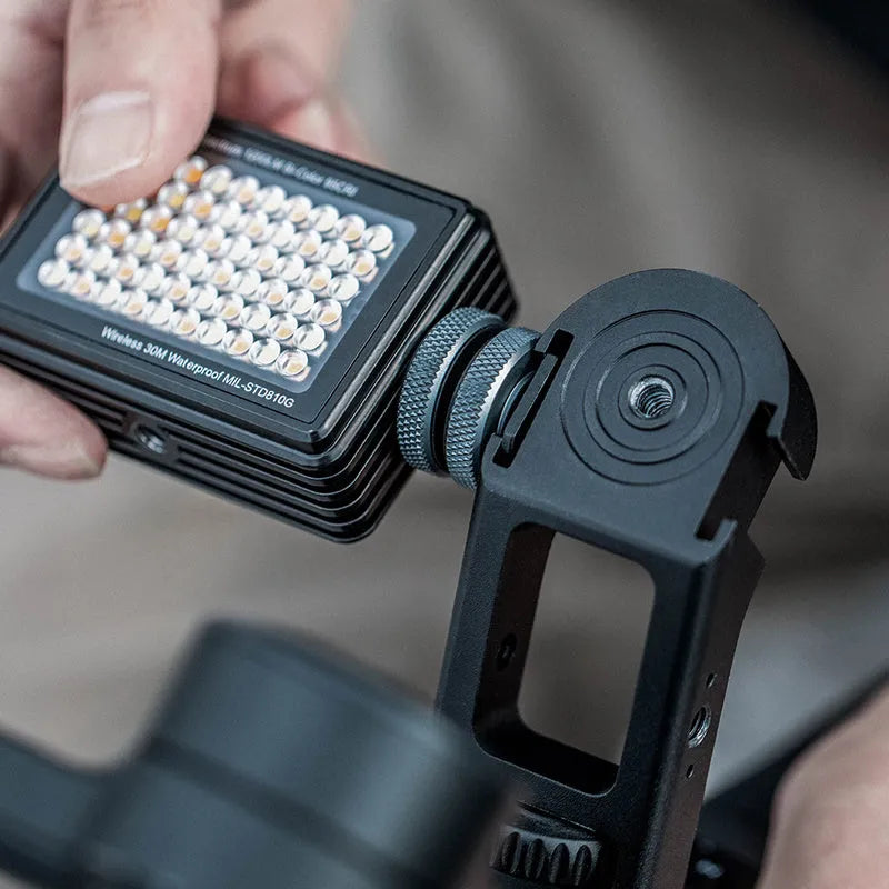 PGYTECH aluminium alloy mounting bracket for DJI Ronin S and SC gimbals with cold shoe and thread mounts.