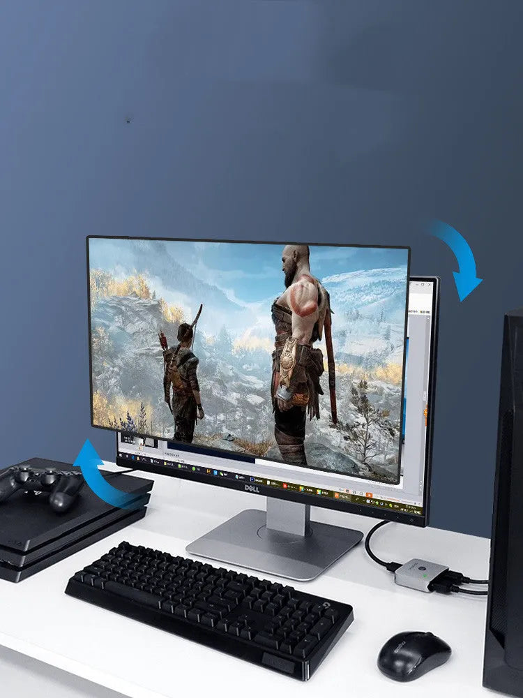 Gray HDMI splitter device with one input and two output ports for connecting multiple displays