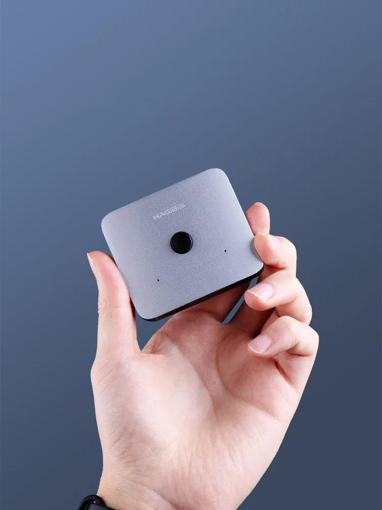 Gray HDMI splitter device with one input and two output ports for connecting multiple displays