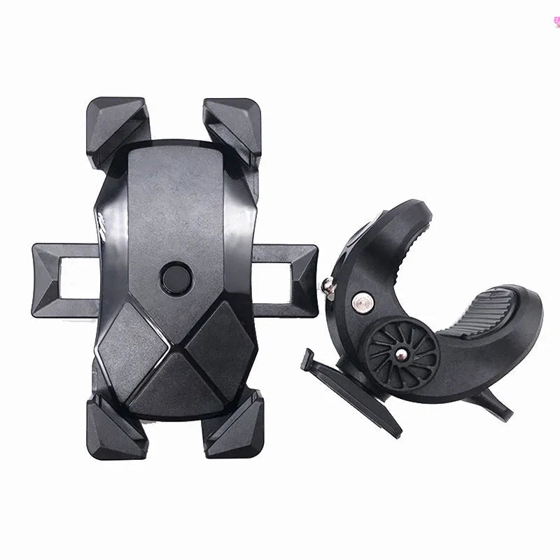 Anti-falling anti-shake bicycle bracket with automatic telescopic four claws holding a smartphone on a black handlebar