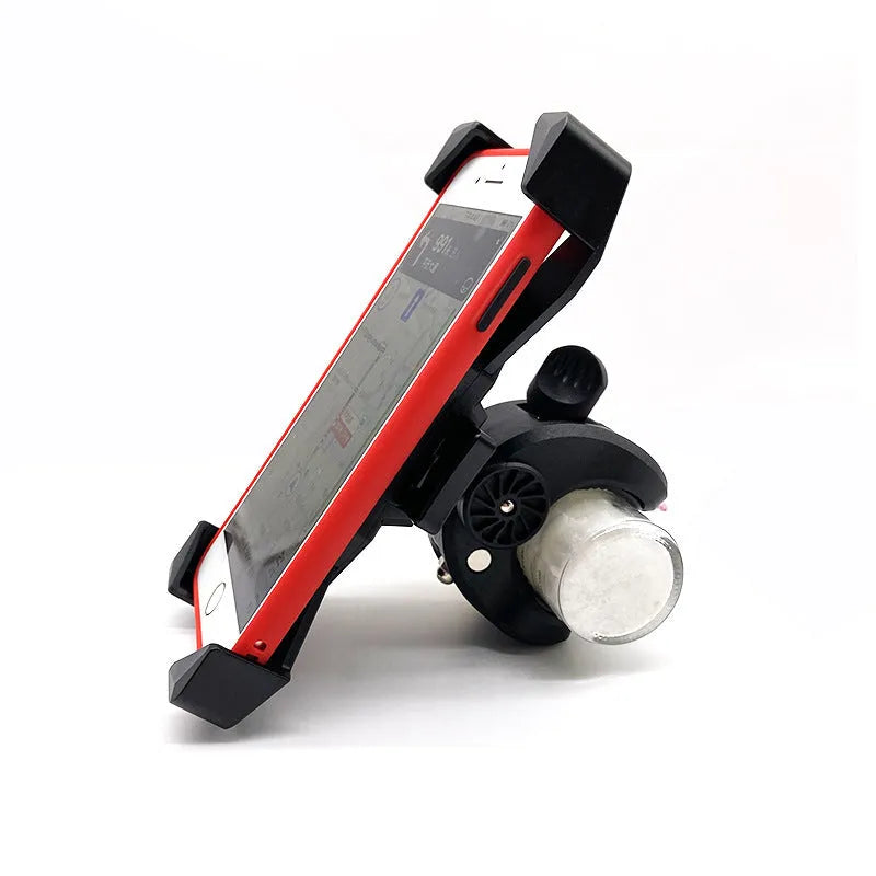 Anti-falling anti-shake bicycle bracket with automatic telescopic four claws holding a smartphone on a black handlebar