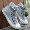 Velcro student canvas shoes high top round toe flat heel vulcanised rubber sole in black and white