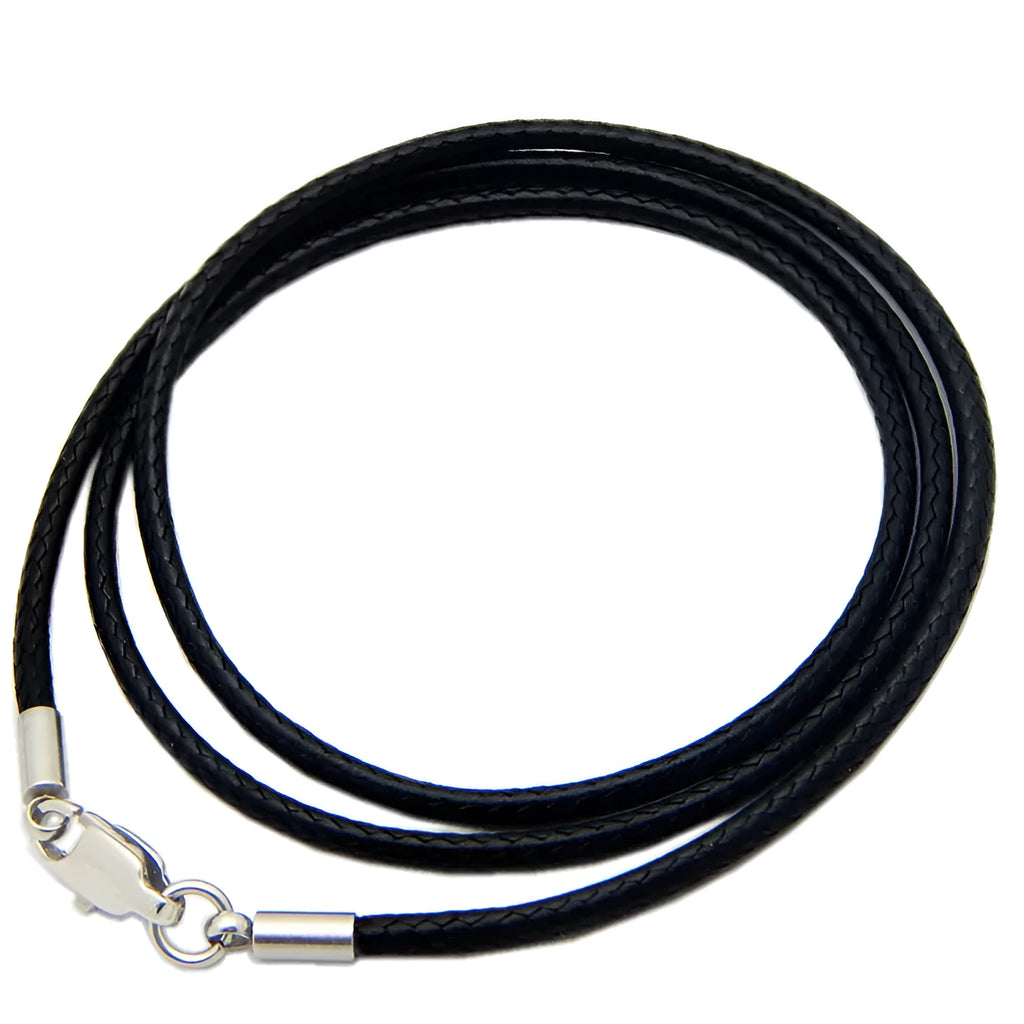 Adjustable wax rope necklace with stainless steel buckle shown in black, red, and brown colour options