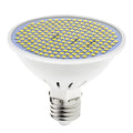 E27 screw-in LED lamp cup bulb shown in warm white and cool white options.