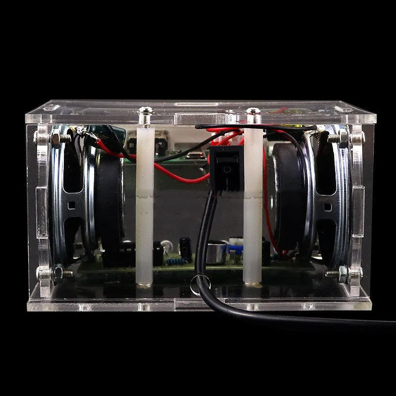 Bluetooth speaker DIY electronic assembly kit with circuit board and transparent plastic housing