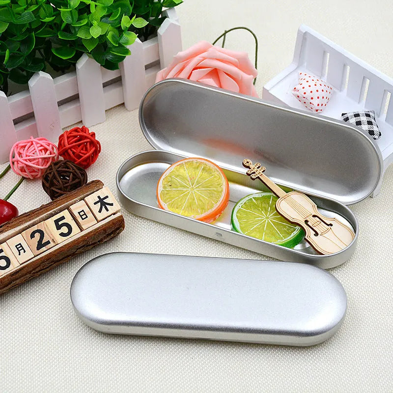 Rectangular tinplate metal box 175x60x18mm for pen and cosmetic storage
