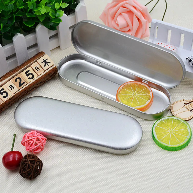Rectangular tinplate metal box 175x60x18mm for pen and cosmetic storage