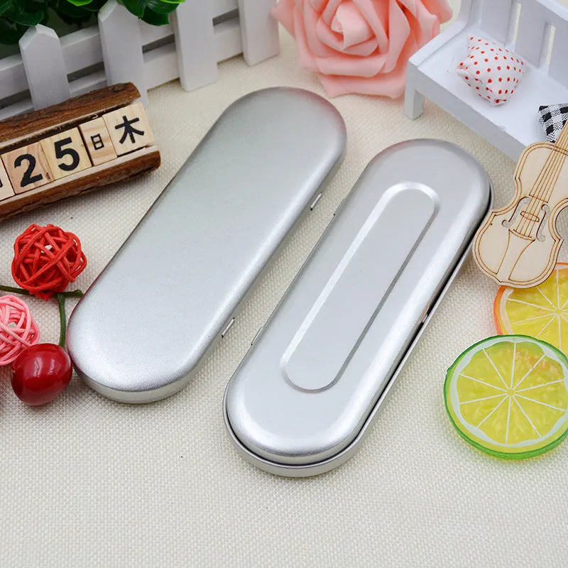 Rectangular tinplate metal box 175x60x18mm for pen and cosmetic storage