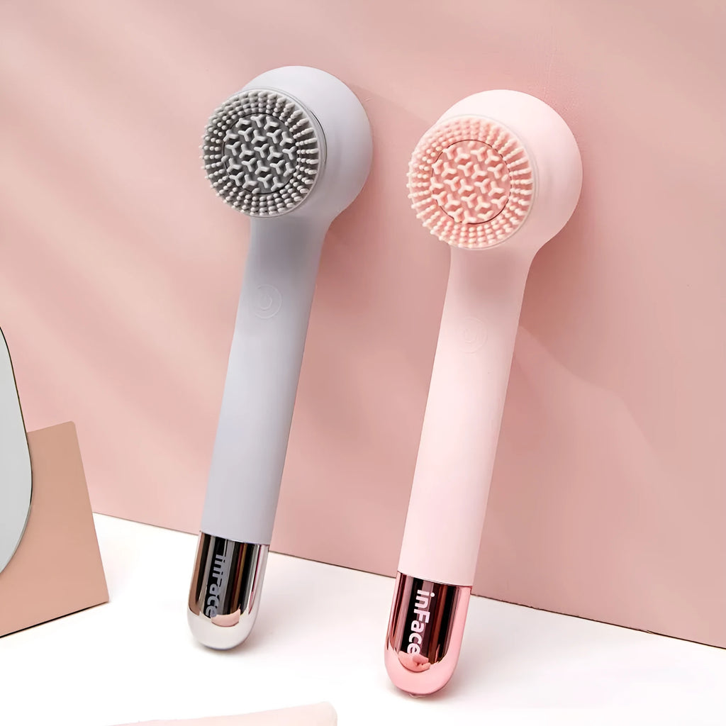 Grey Inface automatic electric shower brush with multiple rotating heads for back massage and cleansing.