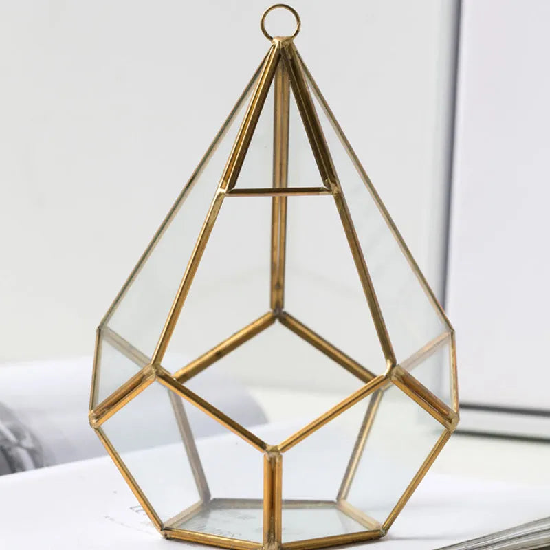 Golden love design metal and glass succulent planter for home decoration.