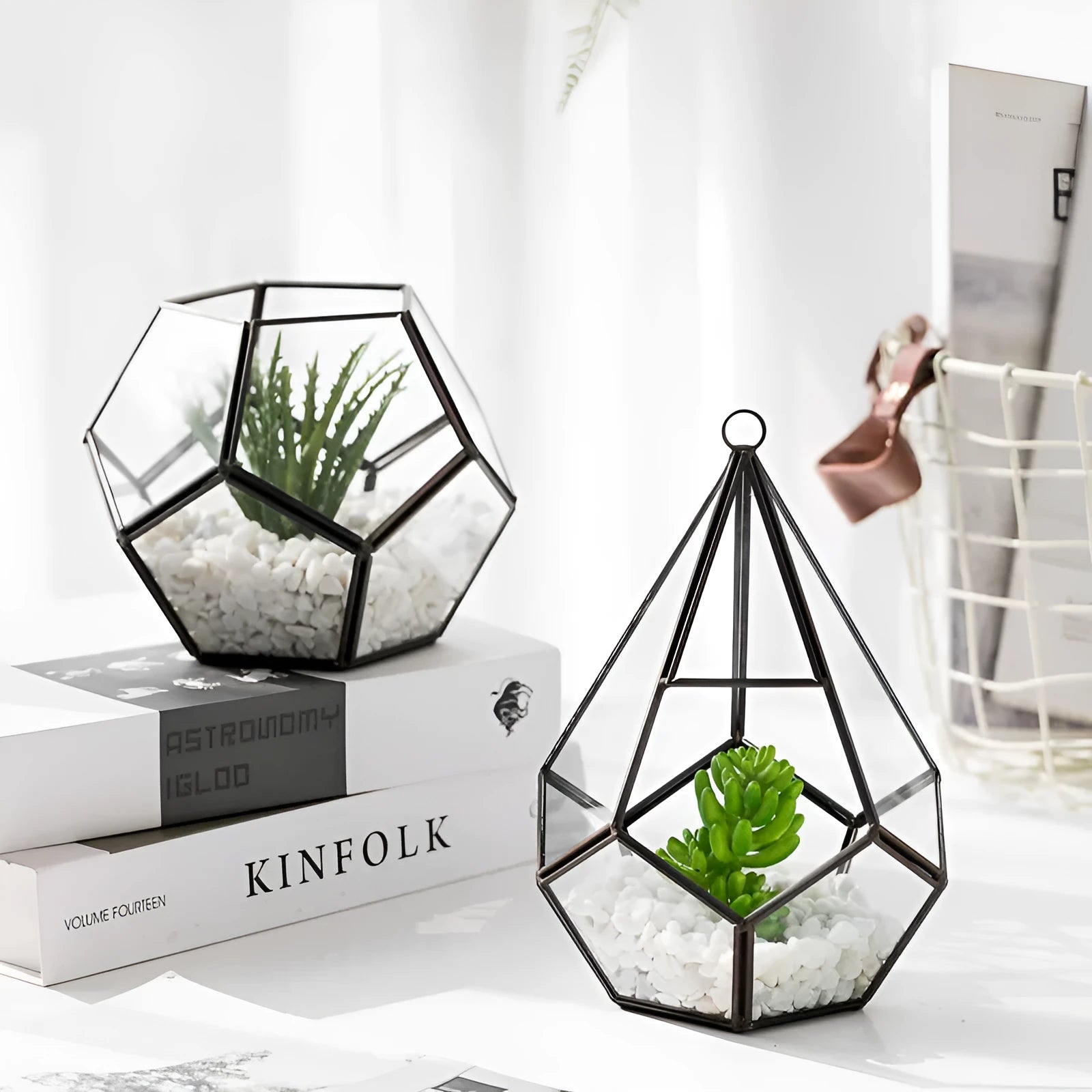 Golden love design metal and glass succulent planter for home decoration.
