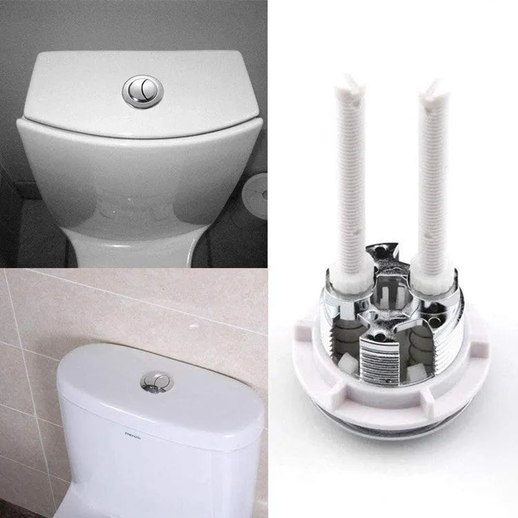 Black ABS plastic double flush button for a toilet cistern, shown from above.