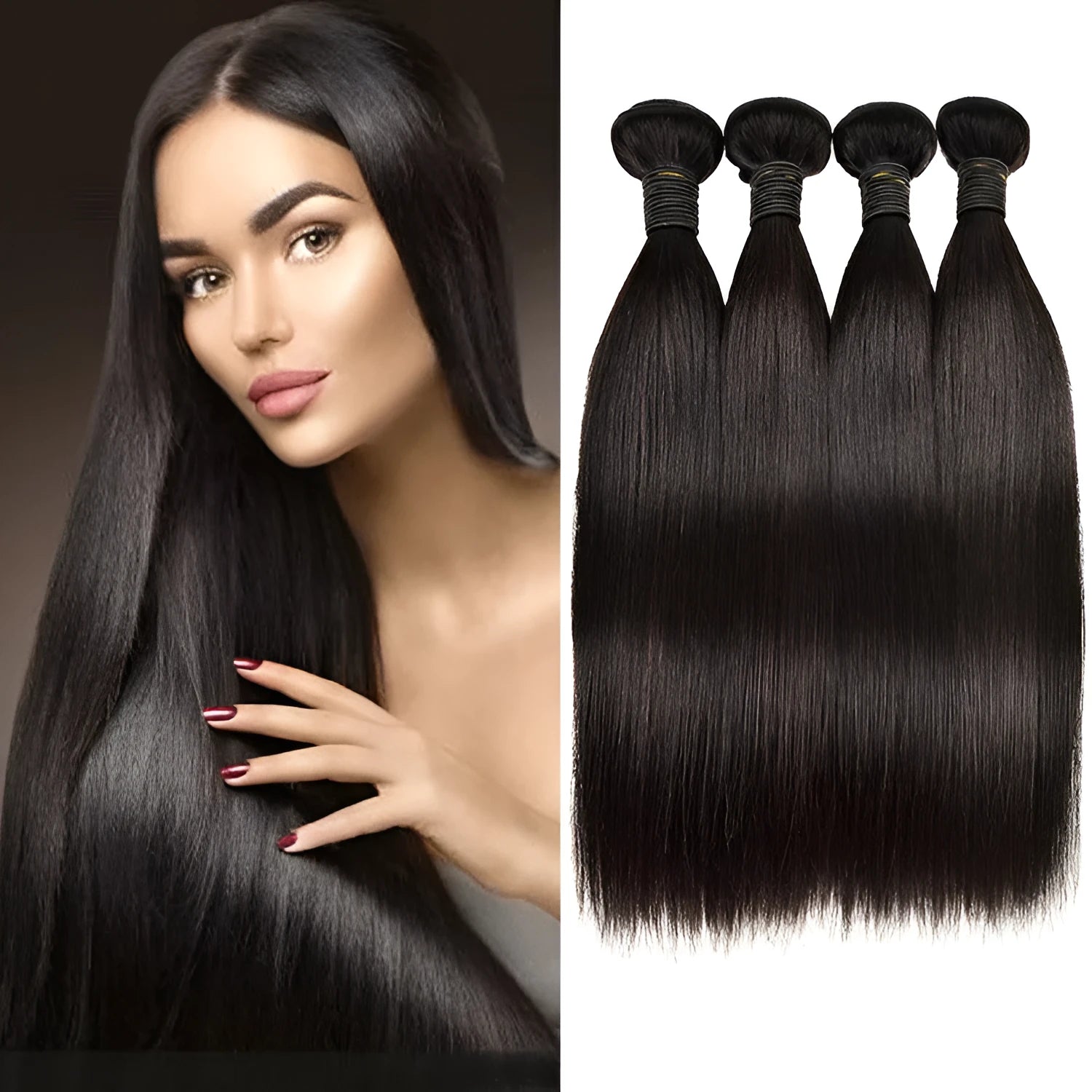 Smooth real hair weave in natural colour, 8-30 inch lengths, machine made