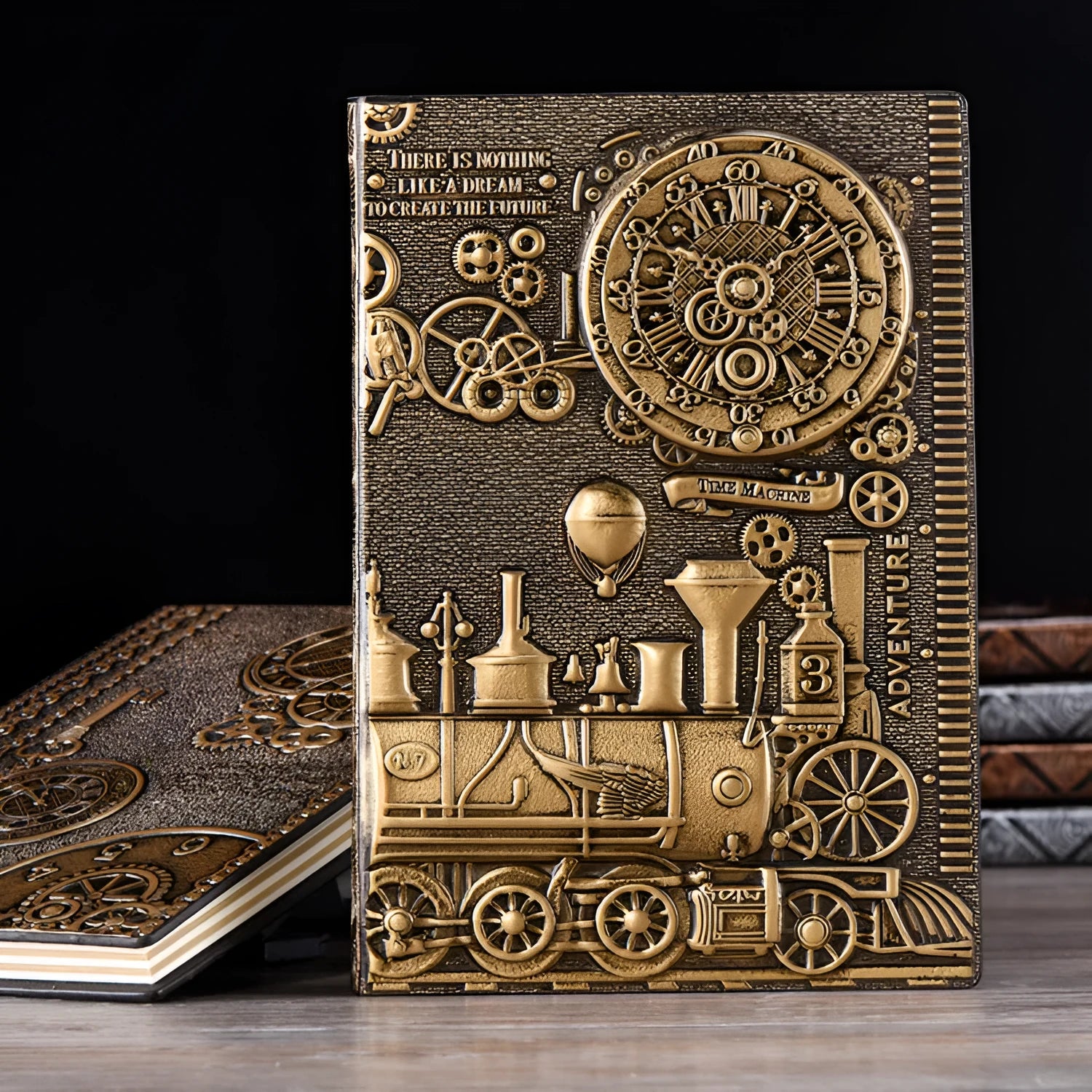 European retro notepad with 3D embossed cover in red bronze, silver, and green bronze colour options.