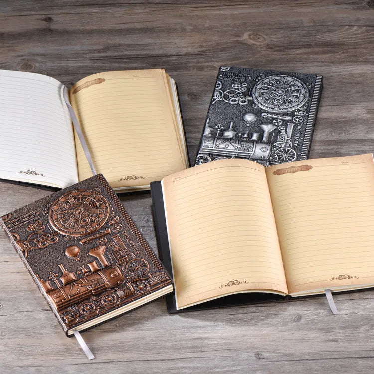 European retro notepad with 3D embossed cover in red bronze, silver, and green bronze colour options.