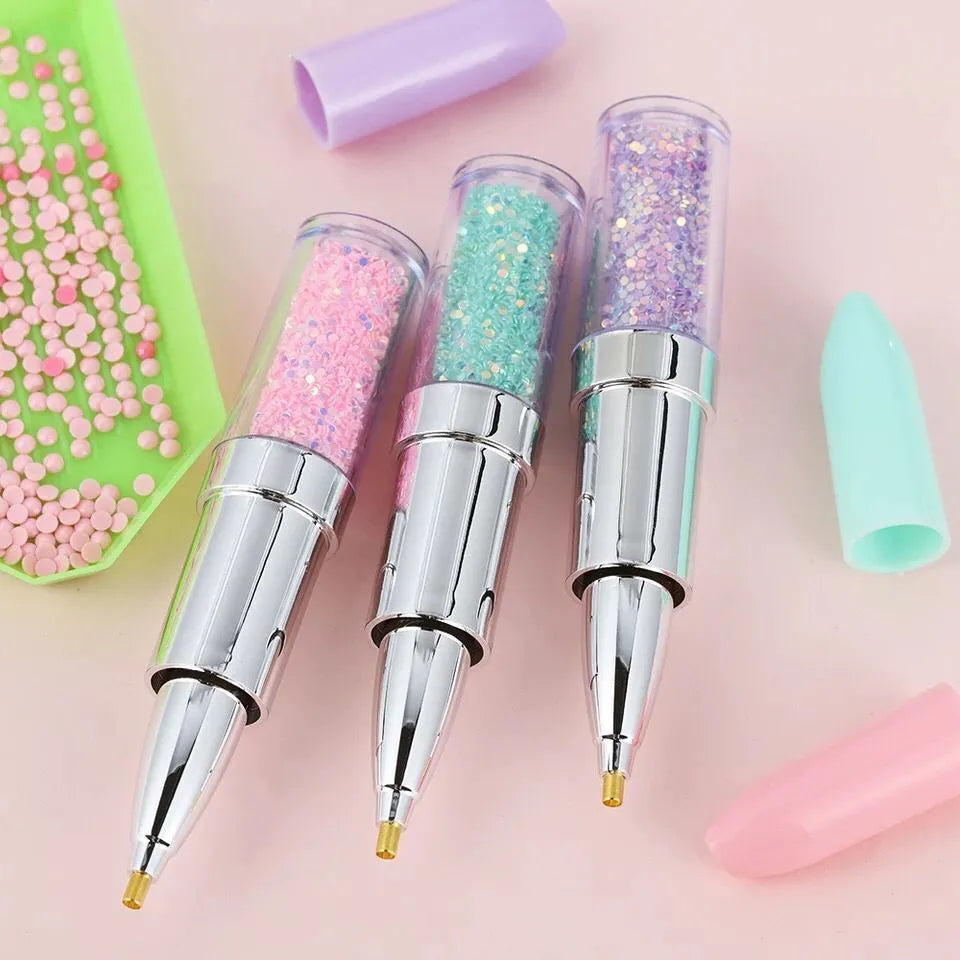 Diamond painting drill pen tool for 5D diamond embroidery available in green, pink or purple colours