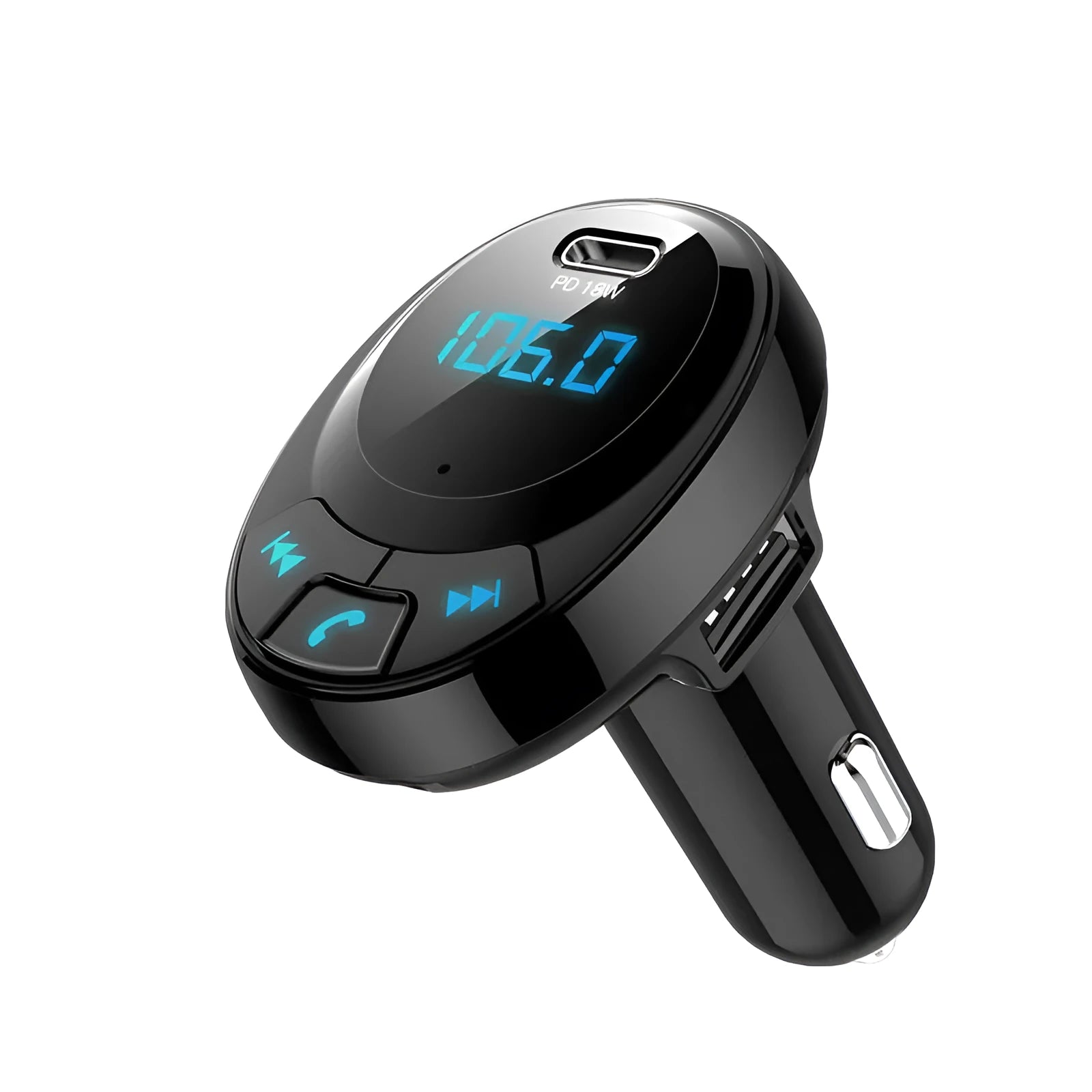 Car MP3 transmitter with Bluetooth, digital display, and dual USB charging ports