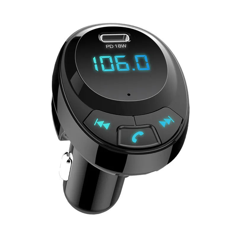 Car MP3 transmitter with Bluetooth, digital display, and dual USB charging ports