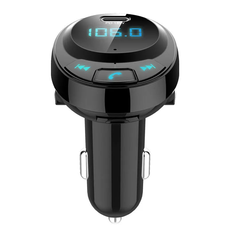 Car MP3 transmitter with Bluetooth, digital display, and dual USB charging ports