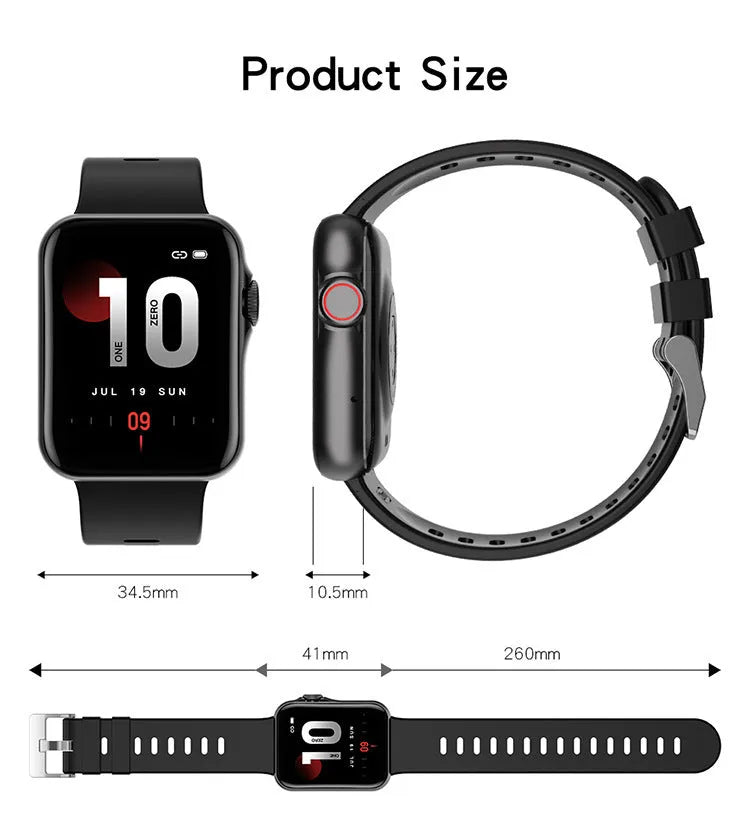 D06 smart watch with colour screen and black silicone strap on a wrist