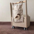 Khaki cotton linen bedside hanging storage bag with a single A pocket compartment.