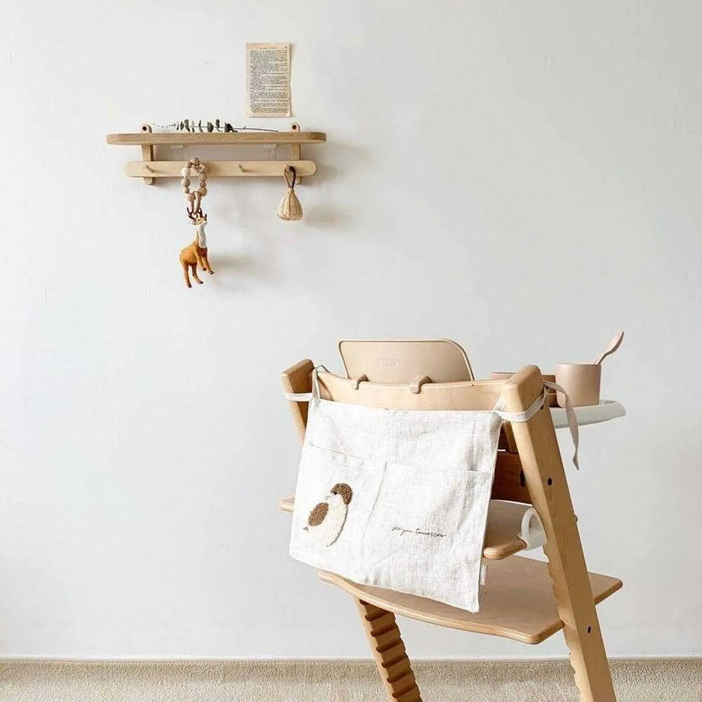 Khaki cotton linen bedside hanging storage bag with a single A pocket compartment.