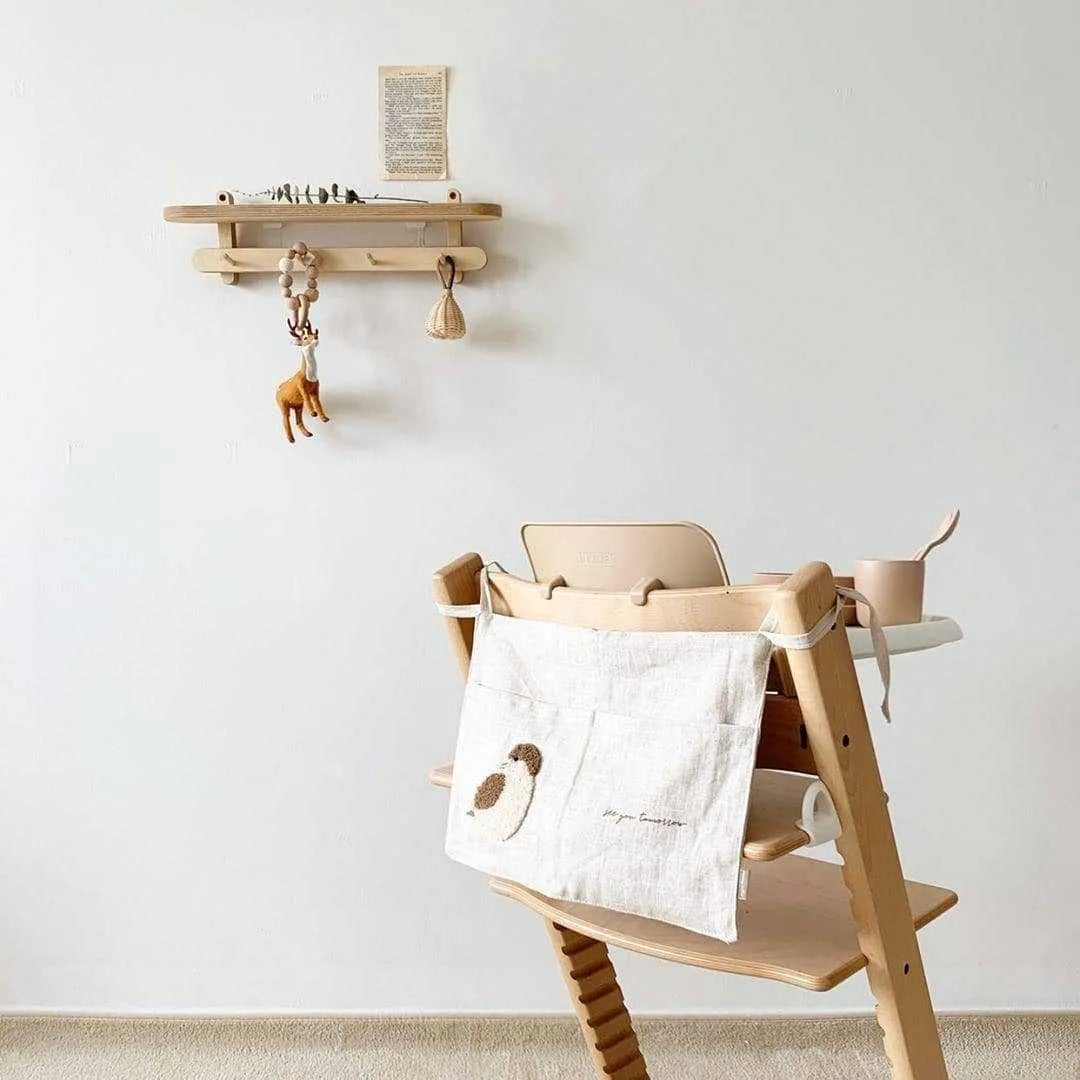 Khaki cotton linen bedside hanging storage bag with a single A pocket compartment.