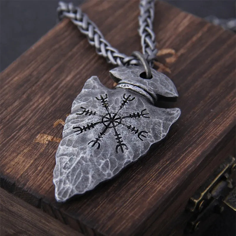 Viking pendant necklace retro silver alloy 40mm x 38mm on leather rope