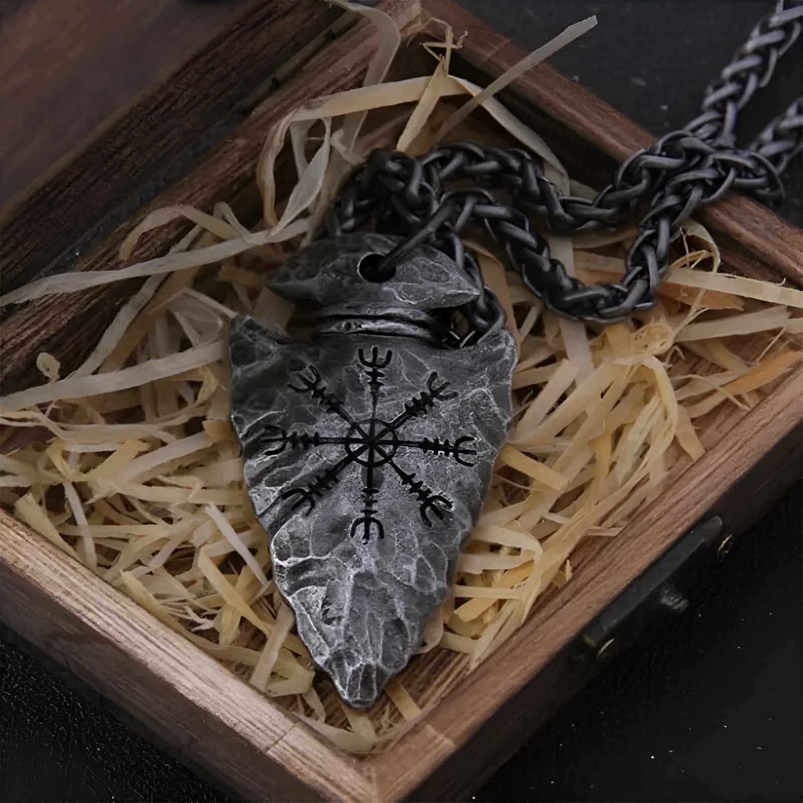 Viking pendant necklace retro silver alloy 40mm x 38mm on leather rope